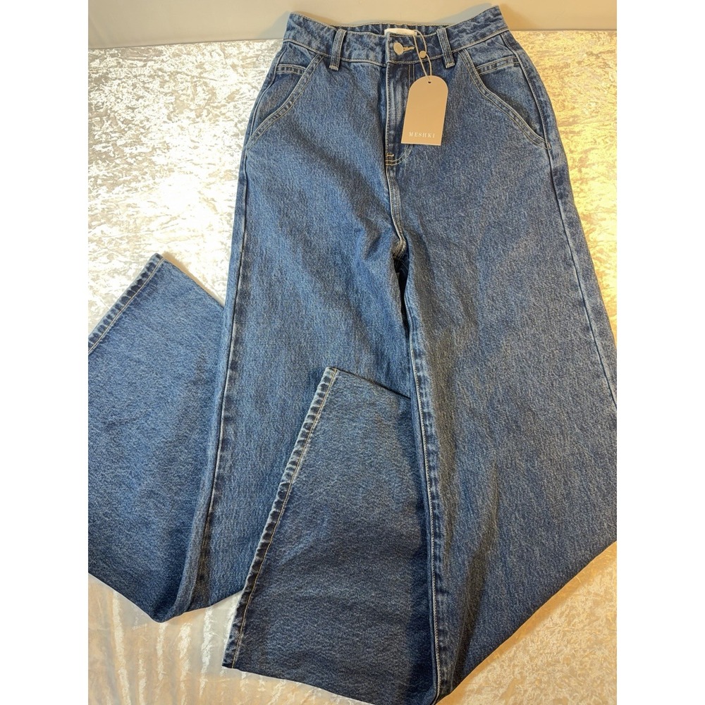 MESHKI Jeans Womens 4 High Rise Wide Leg Medium Wash Denim NWT